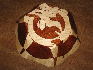 Orca (reverse image), decorative wooden bowls, bottom view of bowl