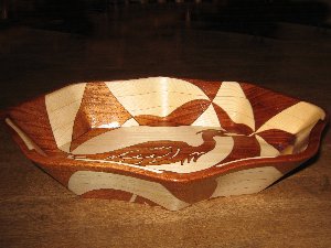 Blue Heron, decorative wooden bowls, side view