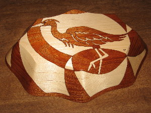 Blue Heron, decorative wooden bowls, bottom view of bowl