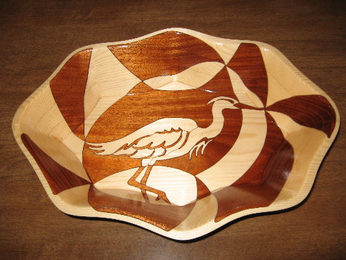 White Heron, decorative wooden bowl