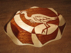 White Heron, bottom view, decorative wooden bowl