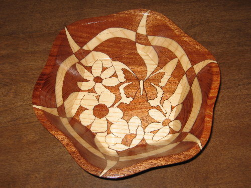 Butterfly and Flowers, decorative wooden bowl