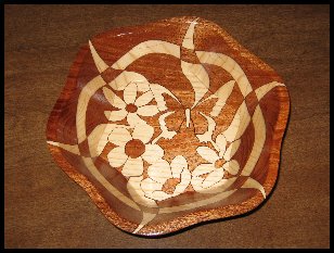 Flowers and Butterfly, inlaid wooden bowl