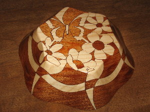 Butterfly and Flowers, bottom view, decorative wooden bowl