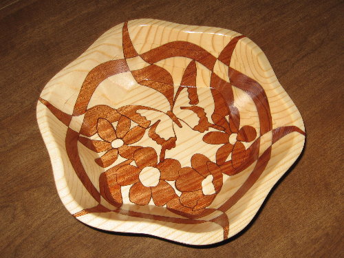 Butterfly and Flowers, unique, decorative wooden bowl