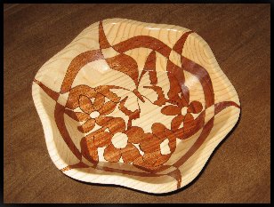 Butterflies and Flowers, inlaid wooden bowl