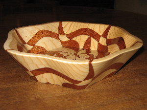 Flowers and Butterfly, side view, decorative wooden bowls