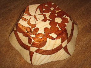 Flowers and Butterfly, bottom view, decorative wooden bowl