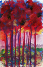 October Trees, pastel painting on watercolor paper