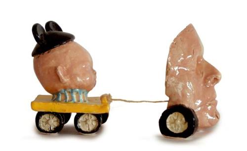 ceramic sculpture, No Use to Ignore Me, whimsical ceramic sculpture